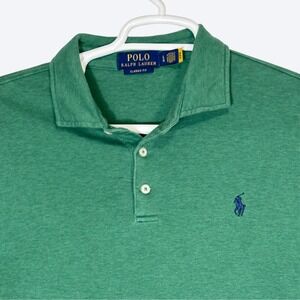 Polo Ralph Lauren Mens L Green Classic Fit‎ Short Sleeve Polo Shirt Blue Pony